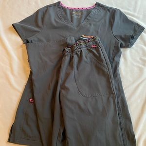 Heart soul scrub set charcoal gray top Xxs bottoms XS